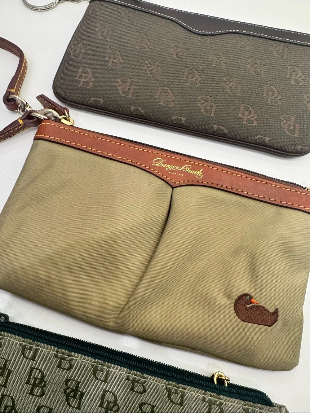 Dooney & Bourke Olive, Brown and Dark Brown Trio Wristlet Set